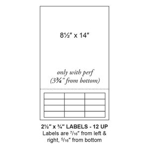 2.5" x 0.75" Integrated Label Legal Form Sheets, 12 Up (1,500 Sheets) - LASI-25-075-12-14