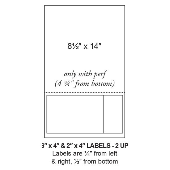6" & 2" x 4" Integrated Label Form Sheets, Legal Size, Perforated, 2 Up Labels (1,500 Sheets