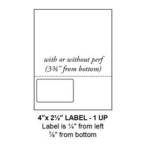 4" x 2.5" Integrated Left-Oriented Label Form Sheets, Perforated, 1 Up (1,500 Sheets) - LASI-4-25-1-Left