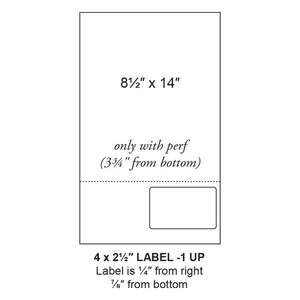 4" x 2.5" Integrated Right-Oriented Label Legal Form Sheets, 1 Up (1,500 Sheets) - LASI-4-25-1-14Right
