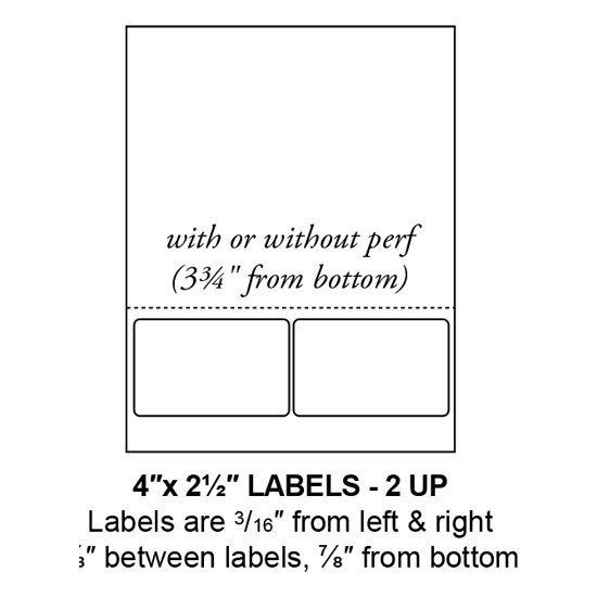 4" x 2.5" Integrated Rounded Corner Label Form Sheets, 2 Up (1,500 Sheets)