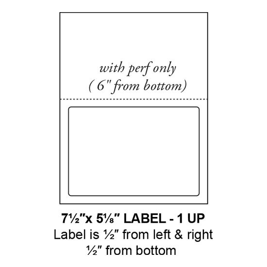 7.5" x 5.125" Integrated Rounded Corner Label Form Sheets, Perforated, 1 Up (1,500 Sheets)