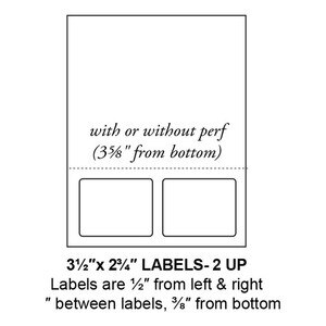 3.5" x 2.75" Integrated Rounded Corner Label Form Sheets, Perforated, 2 Up (1,500 Sheets) - LASI-35-275-2-RC