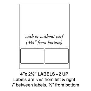 4" x 2.5" Integrated Rounded Corner Label Form Sheets, Perforated, 2 Up (1,500 Sheets) - LASI-4-25-2-RC