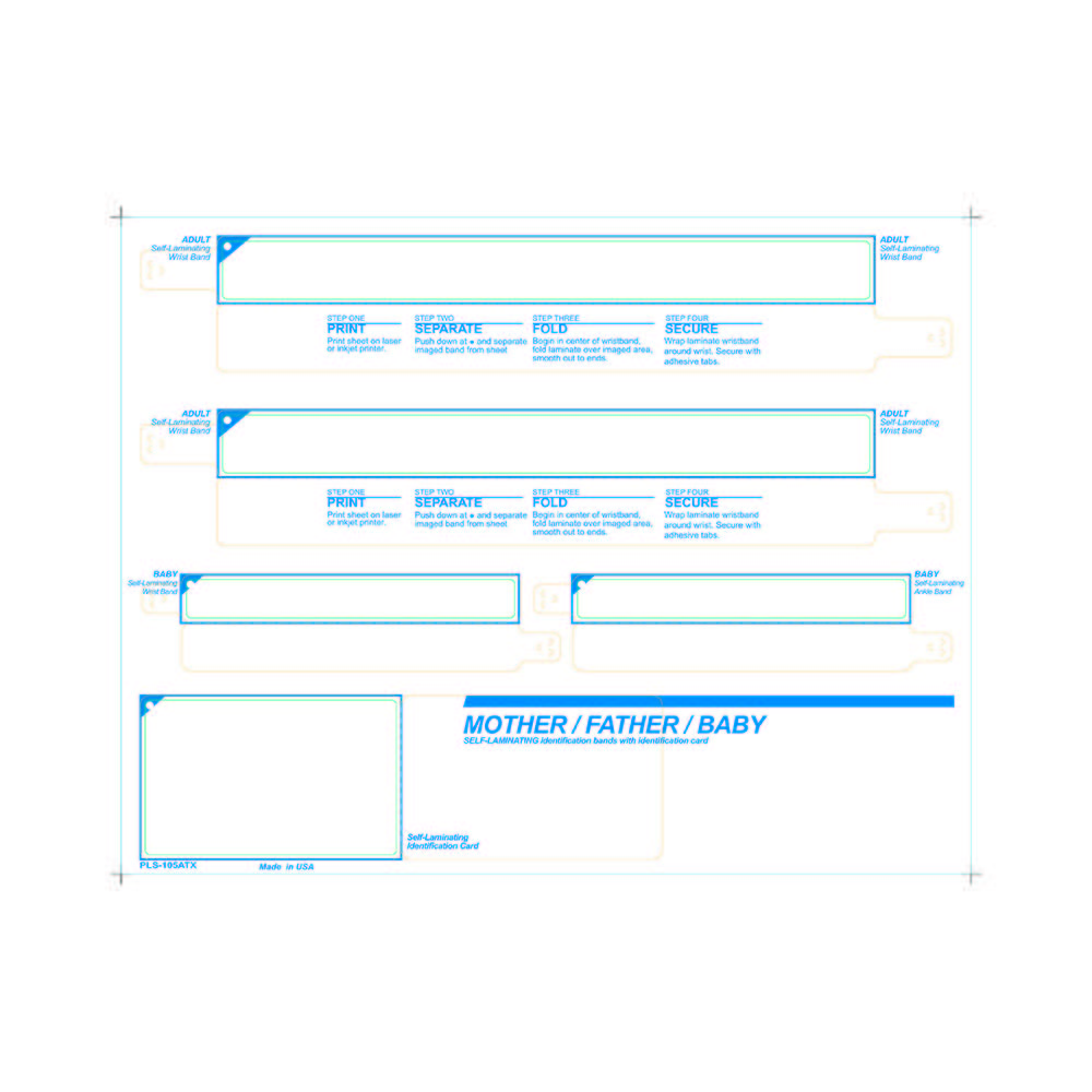 Parent / Baby Medical ID Wristband Laser Sheets with 20 Chart Labels, Clear Lamination (500 Sheets)