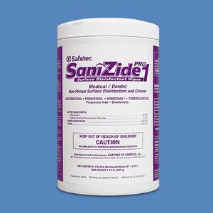 SaniZide Pro 1 EPA-Registered Surface Disinfectant Wipes, 150 Wipes/Canister (12 Canisters) - SAFETEC-35923