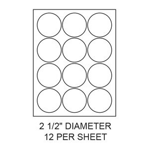 2.5" White Matte Circular Laser/Inkjet Label Sheets (12,000 Labels) - LAS-25-C-12
