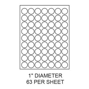 1" White Matte Circular Laser/Inkjet Label Sheets (63,000 Labels) - LAS-1-C-63