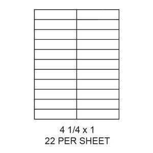 4.25" x 1" White Matte Laser/Inkjet Label Sheets (22,000 Labels) - LAS-425-1-22