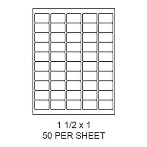 1.5" x 1" White Matte Round Corner Laser/Inkjet Label Sheets (50,000 Labels) - LAS-15-1-50-RC